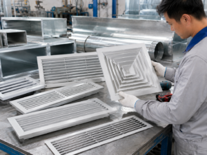 công nhân kiểm tra chất lượng cửa gió