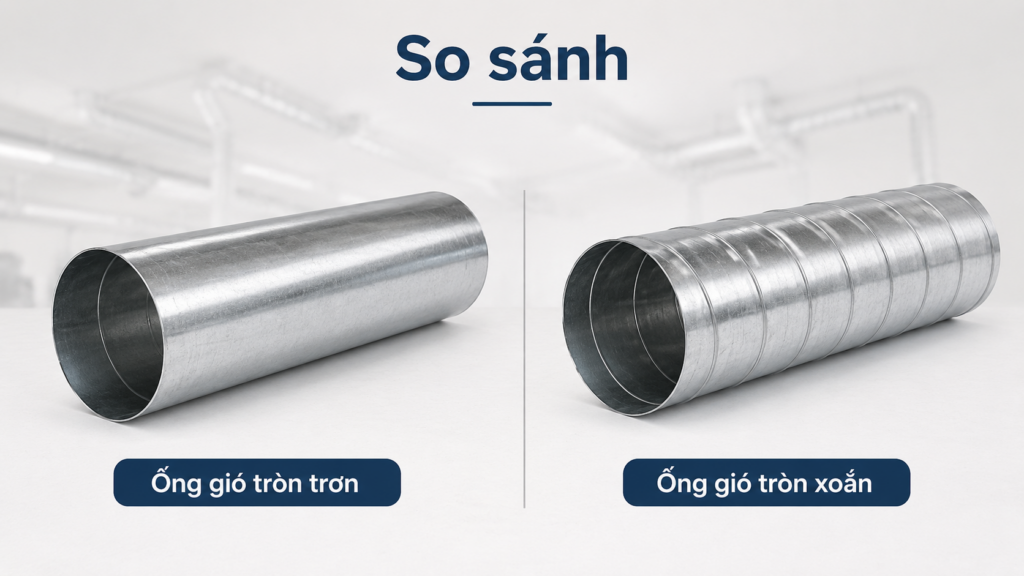 ống gió tròn trơn và ống gió tròn xoắn