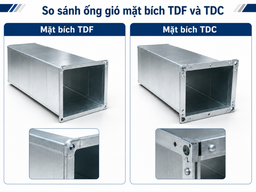 So sánh ống gió mặt bích TDF và TDC.