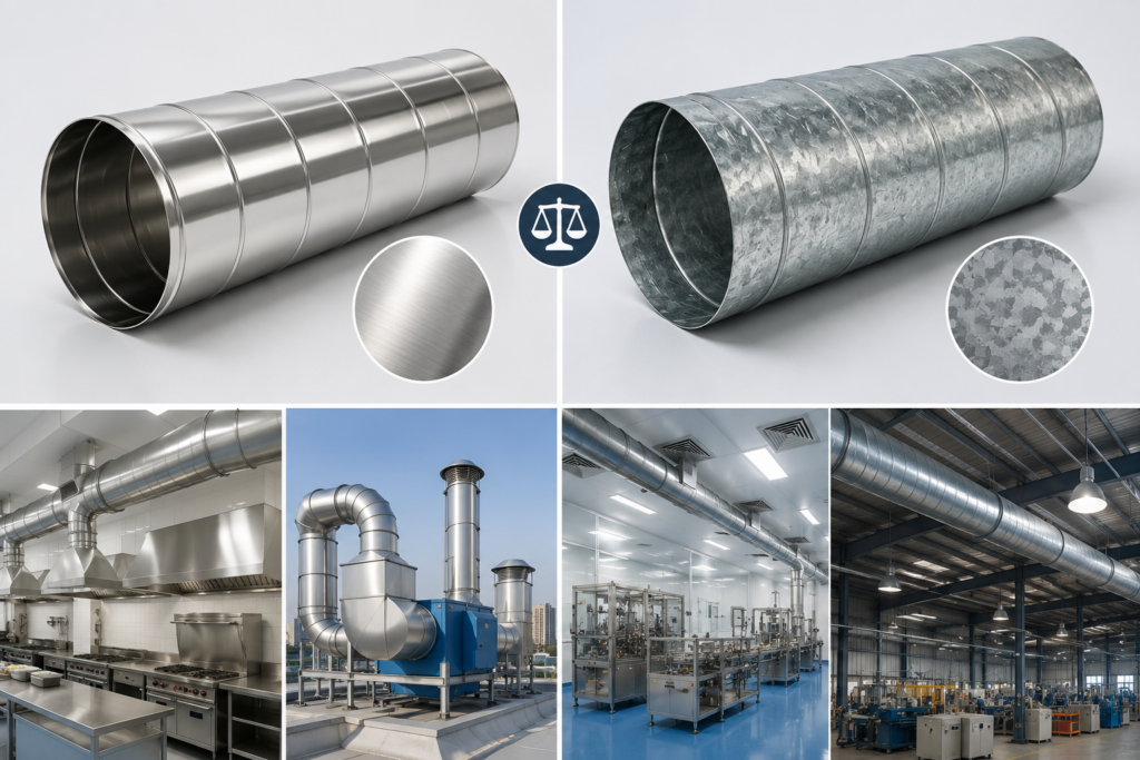 So sánh ống gió inox và ống gió tôn mạ kẽm