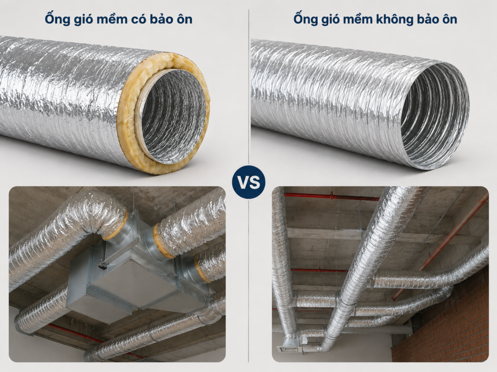 ống gió mềm có bảo ôn và không bảo ôn