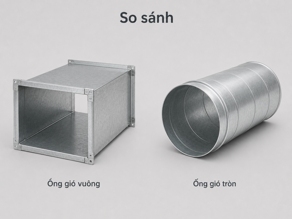 so sánh ống gió vuông và ống gió tròn